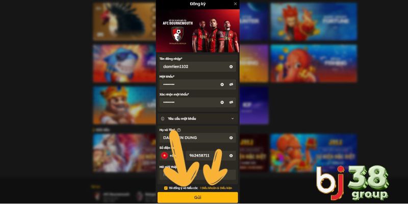 Đọc kỹ điều khoản và điều kiện rồi hoàn tất đăng ký BJ38